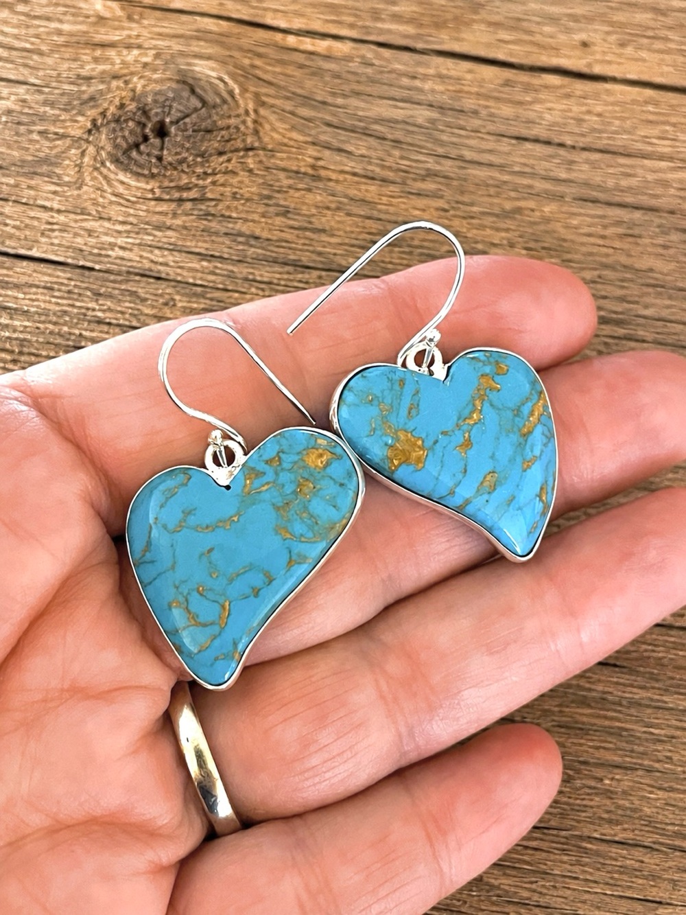 Blue Copper Turquoise Curvy Heart Sterling Silver Earrings